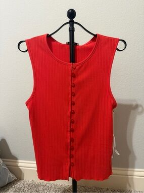 Another Love Red Ribbed Button-Front Tank Top